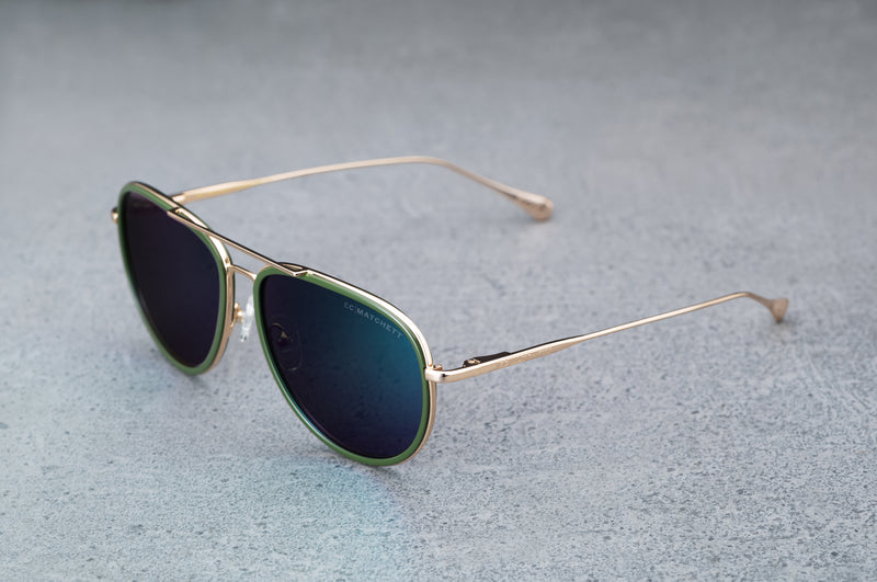 Gold Aviator Sunglasses with Green Lenses