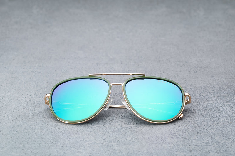 Gold Aviator Sunglasses with Green Lenses